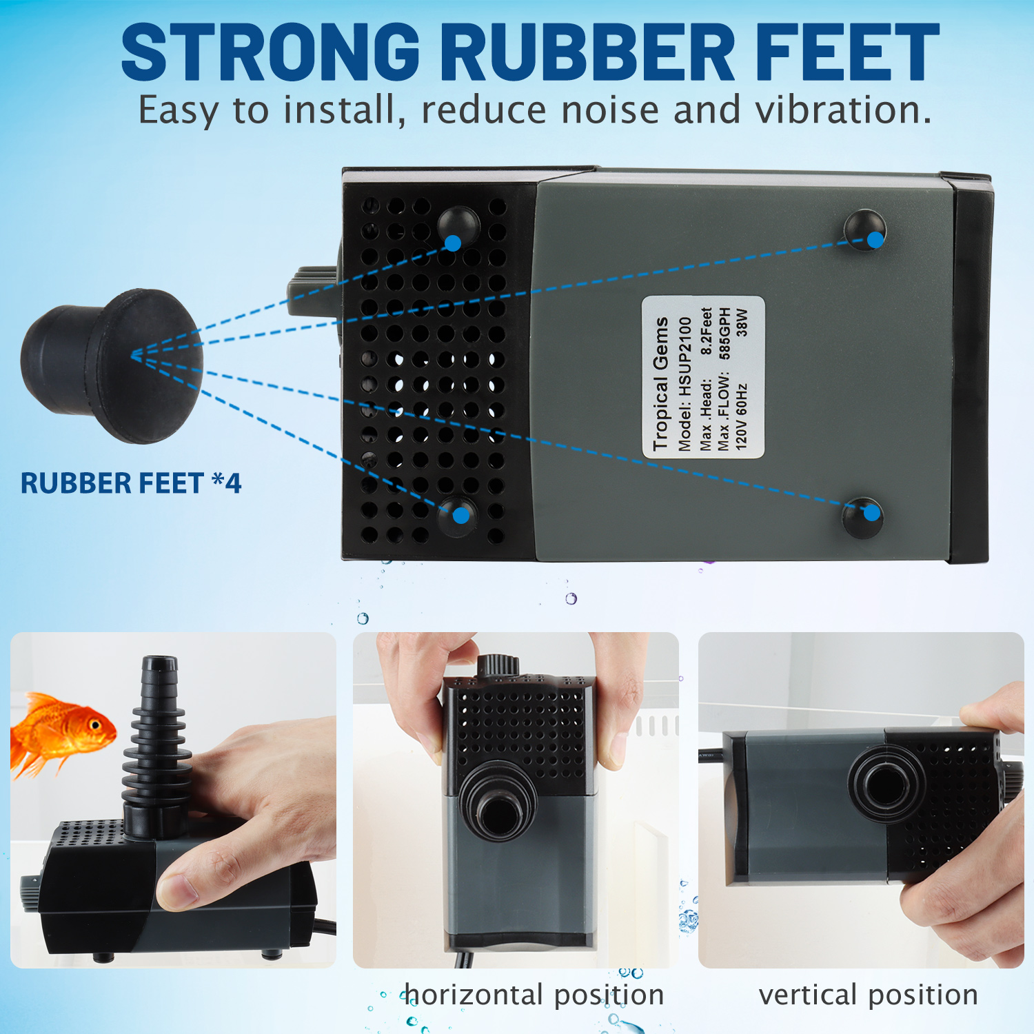 (HSUP-2100F) Submersible Water Pump With Fountain Jets - Pond Pump - Submersible Pump - Water Fountain Pump - Aquarium Pump