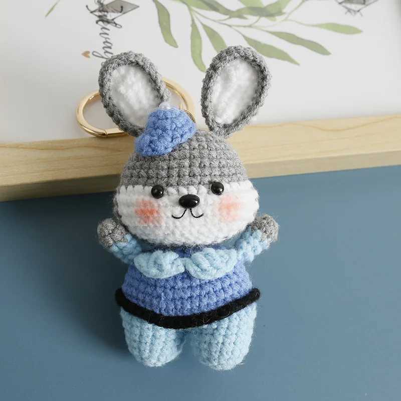 Cute Gray Rabbit Doll Crochet Keyrings Handmake Weaved Exquisite Cartoon Rabbit Keyrings For Car Keys Knitted Small Rabbit Doll X250528