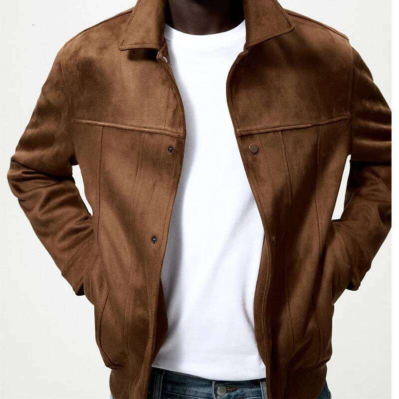 Women's Wear Mens Suede Leather Lapel Jacket Fashion Casual Slim Apring Autumn Coat Tops For Male