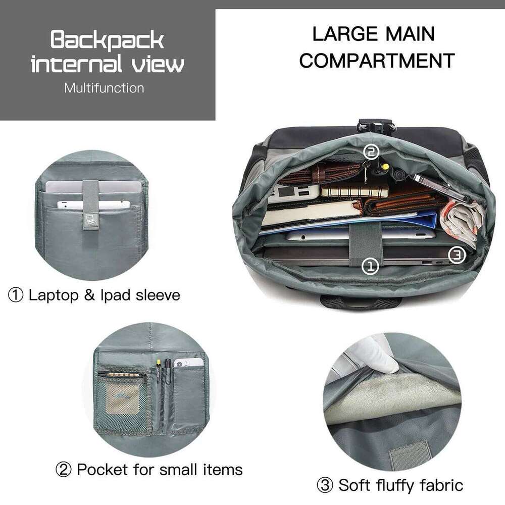 EverVanz Roll top Travel Waterproof PU Rucksack Men Women 17 Inch Laptop Bag Stylish College Backpack Schoolbag