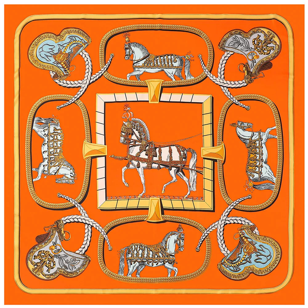 130cm War-horse Square Scarf Women Twill Silk Scarf Fashion Shawl Bandana Kerchief Scarves For Ladies 250527