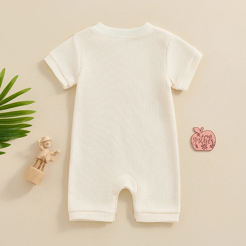 -04-03 Lioraitiin born Baby Boy Jumpsuit Summer Short Sleeve Solid Color Button Romper Waffle Playsuit 250528