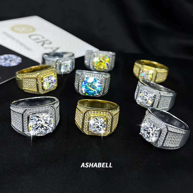 Ashabell 18K Moissanite Ring for Men 3Ct Moissanite Engagement Wedding Ring 925 Sterling Silver Square Round Brilliant Cut