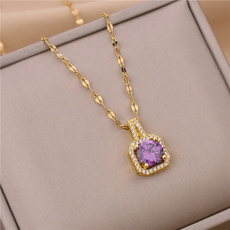DIEYURO 316L Stainless Steel Square 3 Color Crystal Zircon Clavicle Chain High Quality Beauty Pendant Necklace For Women Wedding 250519