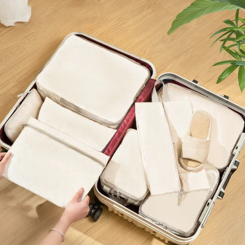 Set/4Pcs Portable Travel Compression Packing Cubes Bag Waterproof Organizer Bags Suitcase Clothes Organizers Handbag Travel Bag 250526