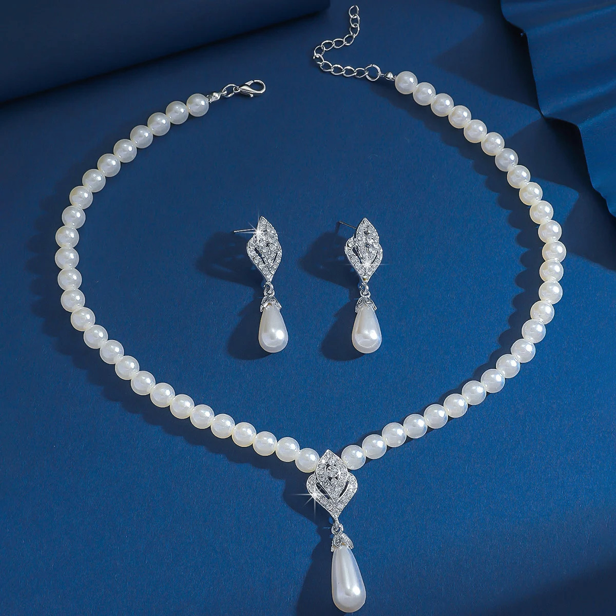 3PC Womens Fashion Trendy Pearl Water Drop Necklace Earrings Jewelry Set Wedding Banquet Party Holiday Gift 250526