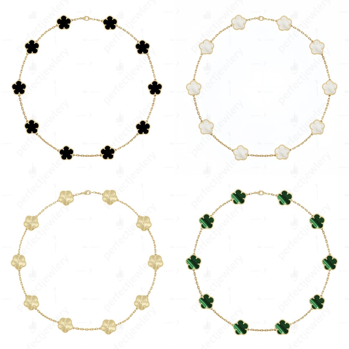 Gold Clover Necklace Luxury jewelry Leaf Bracelet Silver Plate Agate Diamond Fashion Charm Chian Wedding Gift Party Jewelry Women Ten Flower Necklaces Not fading
