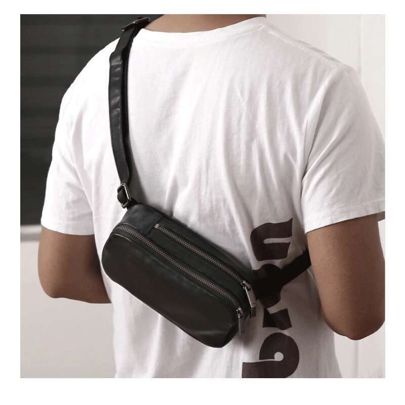 Men's Chest Genuine Leather Small Crossbody Bag Handmade Messenger Pack Cell Phone Bags Cowhide Unisex Satchel