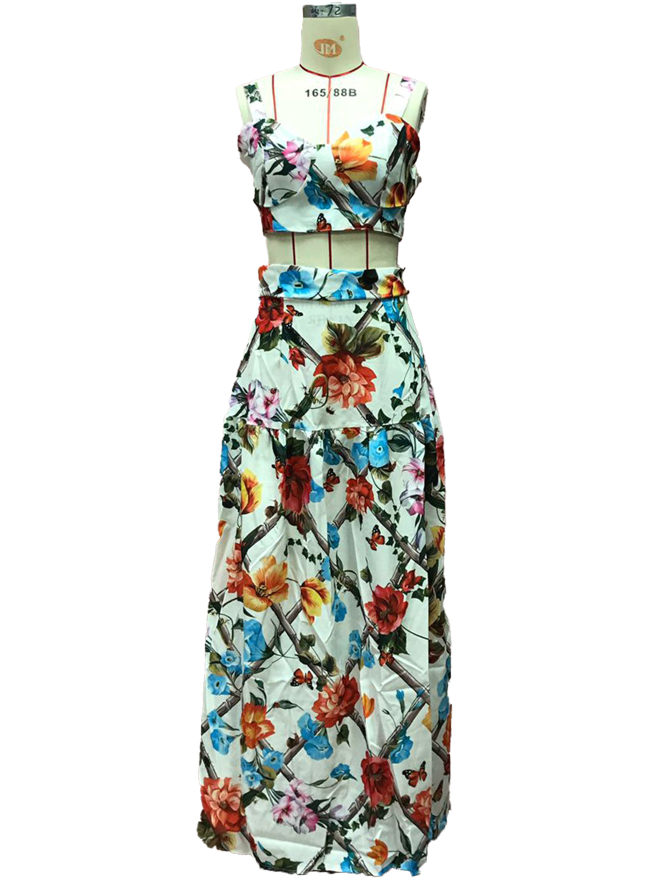 Summer women sexy and elegant halter printed dress set beach dress two-piece set women fashionable travel and vacation halter vest long dress