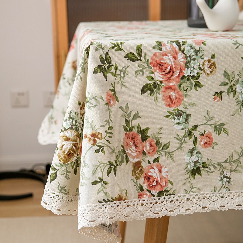 D276 floral cotton and linen fabric canvas printed table cloth coffee table table cloth pastoral style home small fresh plant cover cloth