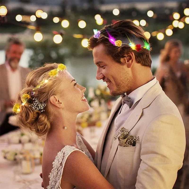 60Pcs Flower Wreath Luminous 10-LED Headpiece Garland Crown Flower Headband Glowing Wreath For Wedding Party Christmas Garlan W250528