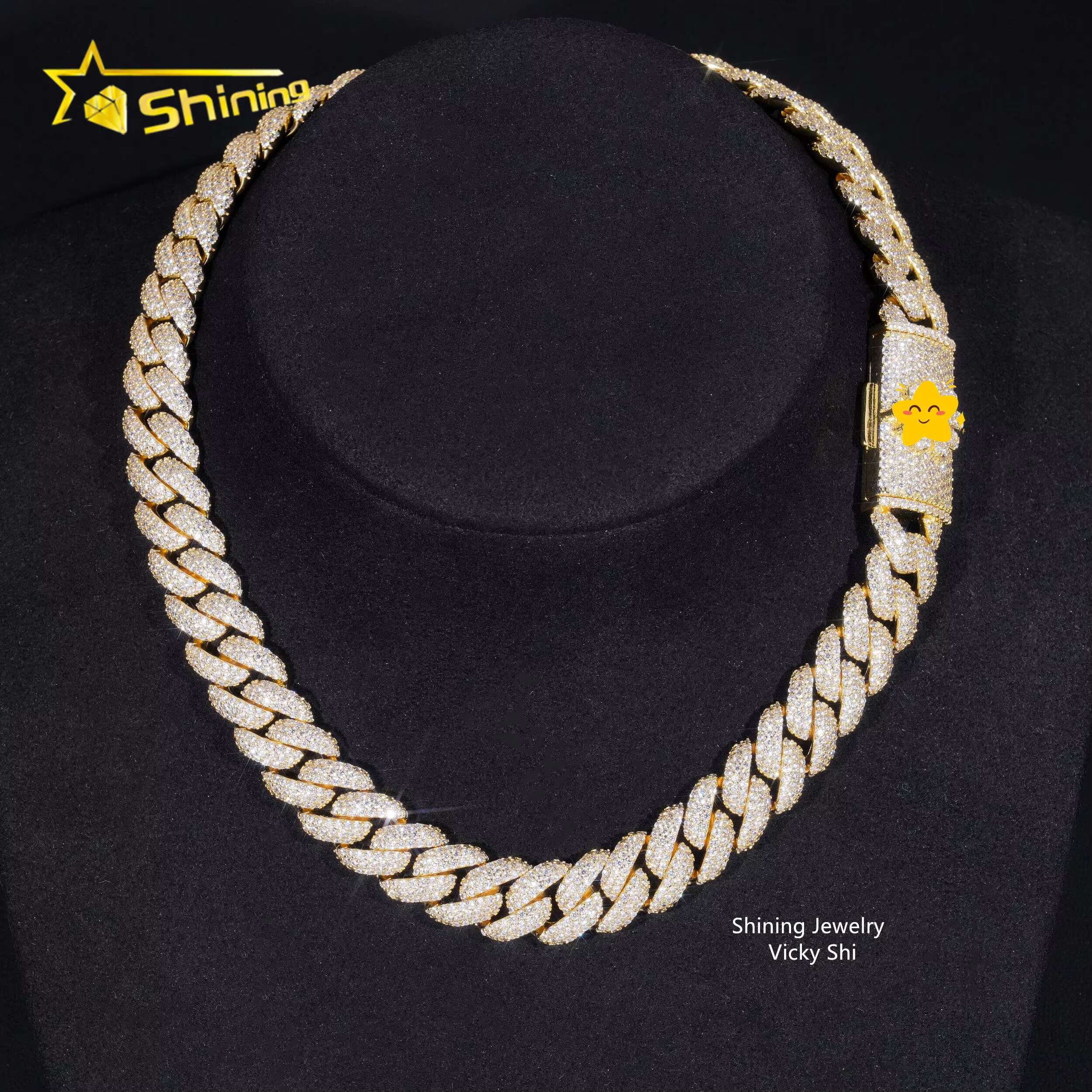 Really Pass Diamond Tester 13MM 925 Silver Iced Out Moissanite Cuban Link Chain Men Fashion Clasp Hip Hop Necklace