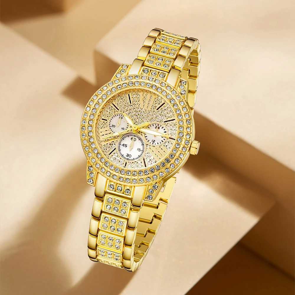 Womens Quartz Watch Gold Luxury Women Ring Necklace Earring Rhinestone Fashion Wristwatch Casual Ladies Watches Jewelry Set XJ250527