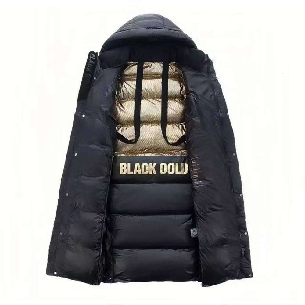 Black Gold Eight Grid Long Couple Hooded Thickened White Duck Down Jacket, New Winter for Men and Wome