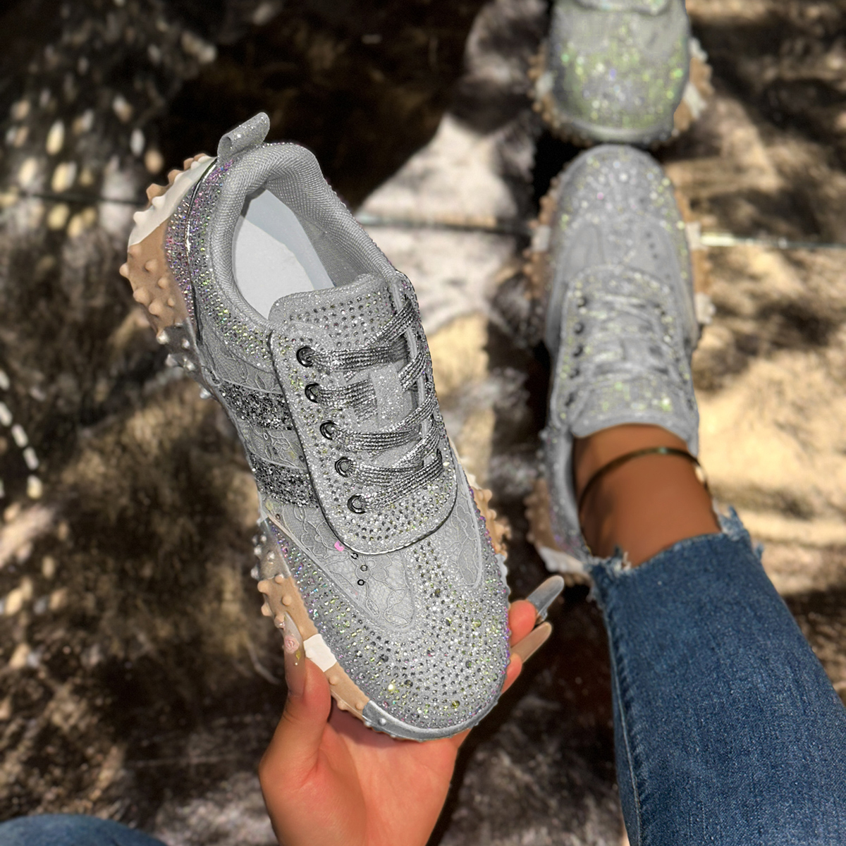 2025 Luxury Diamond Women's Casual Shoes Designer Fashion Sports Shoes High Quality Shining Women's Running Shoes Comfortable Vulcanized Sho