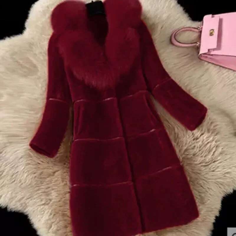Sheep Shear Jacket Women's Overcoat Fashion Slim Mid-Length Warm Parka Autumn Winter New Fox Fur Coat Outwear Casaco