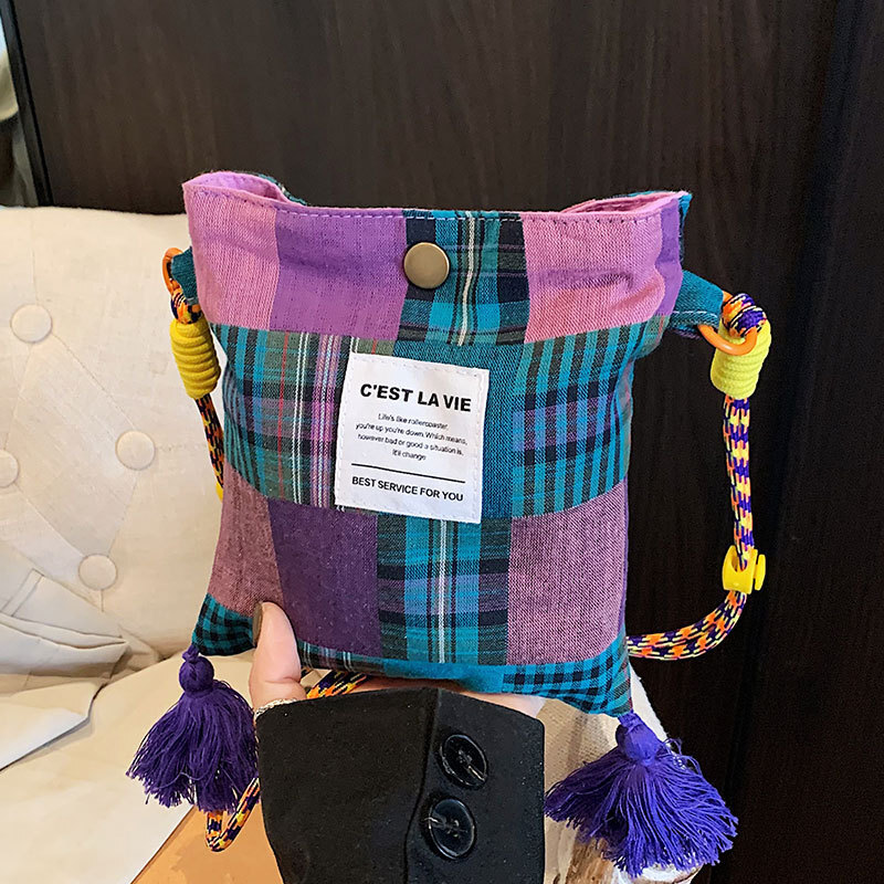 Women's Handbag Free Shipping Designer Bag Summer New Ins Style Retro Plaid Patchwork Cloth Bag Versatile Lightweight Shoulder Crossbody Bag Casu