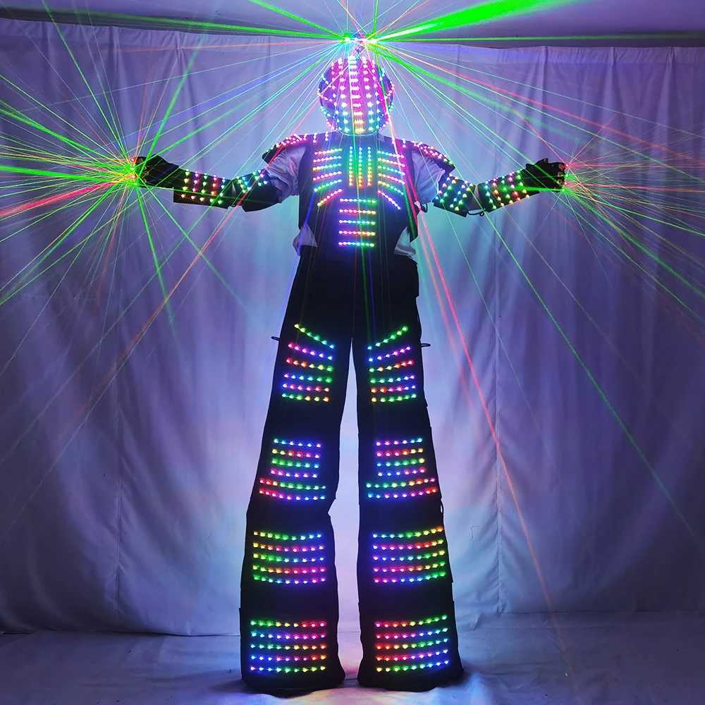 Full Color Pixel LED Robot Costume David Guetta LED Robot Suit Laser Robot Jacket Ranger Stilts Clothes Luminous Costumes W250528