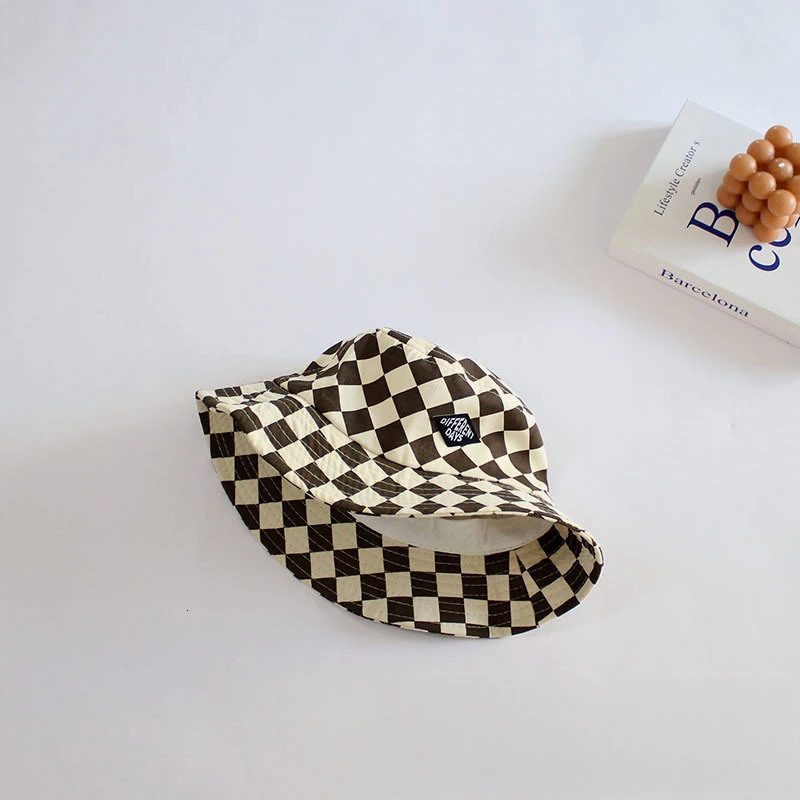 Checkerboard Pattern Kids Bucket Hat Cute Plaid Baby Boys Girls Sun Hat Soft Kids Children Fisherman Panama Caps 250528