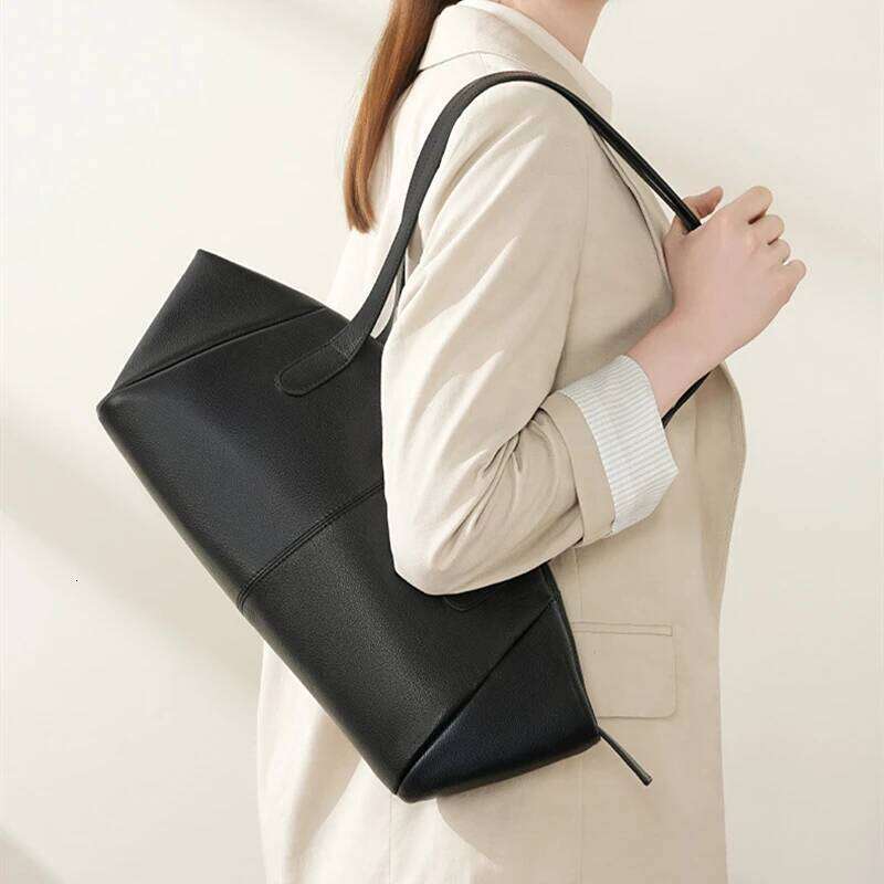 Hifashion 100% Real Genuine Leather Large Tote Shoulder Bags For Women 2025 Designer Trapeze Shopper Work Ladies Handbags