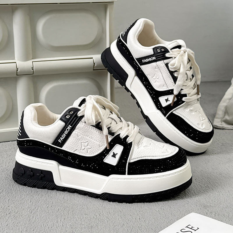 2025 Spring and Autumn New Starry Sky Sparkling Diamond Women's Casual Board Shoes Thick Bottom Versatile Explosive Sports Shoes Size 35-40 Free 