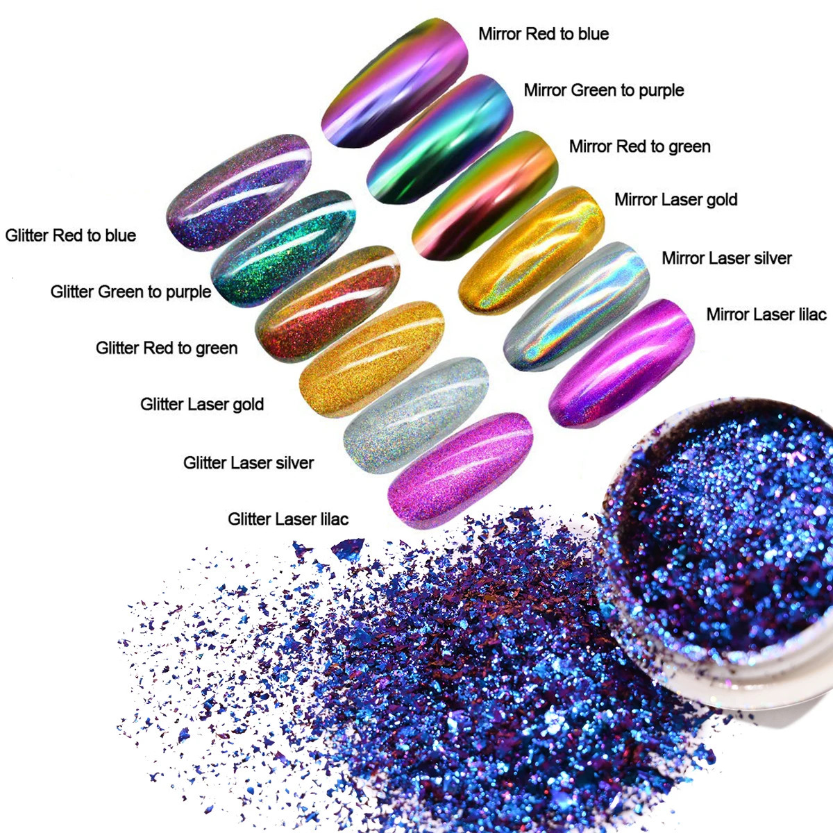 6Jar/Set Chameleon Chrome Nail Powder Set 6Color Iridescent Chameleon Nail Effect Opal Nails Powder DIY Manicure Glitter Powders 250523