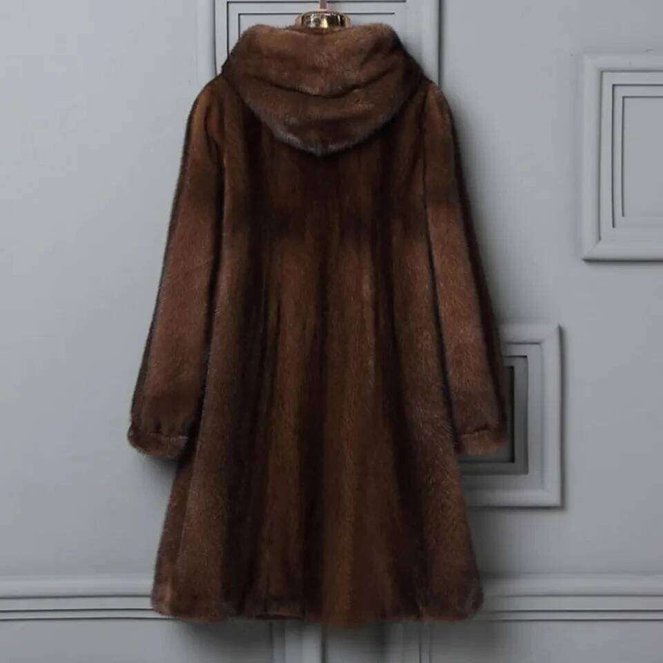 Women's Coat 9XL Thicken Parkas Middle-aged Mother Winter Hooded Mink Overcoat Fashion Warm Long Faux Fur Coats Female