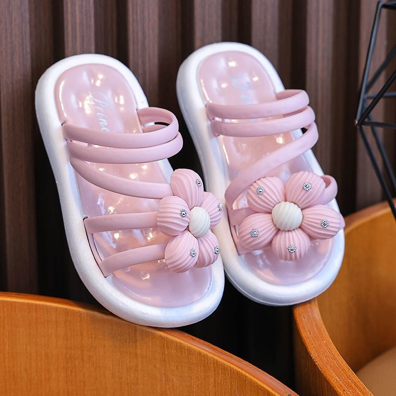 Girls Slippers Princess Shoes Kids Beach Sandals Kidsnest Children Youth Girl Toddler Soft Bottom Non-slip Slippers Size US7.5C-US5Y K0684