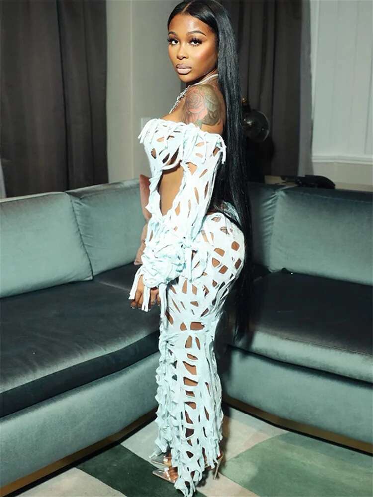 Sexy party club Dress Fashion Streetwear hollow out Maxi Dresses Women Party Birthday Outfits Wholesale Drop shipping