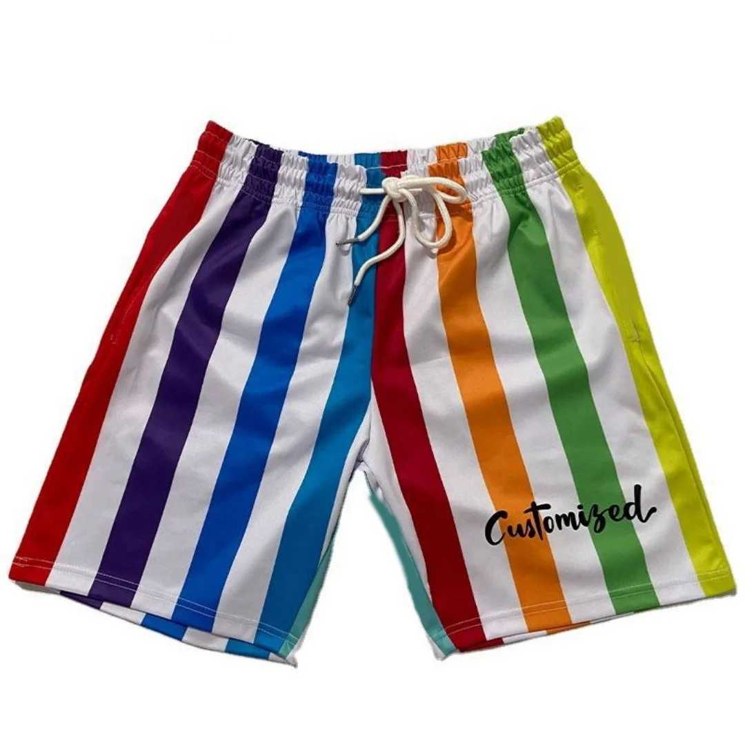 Summer Motorcycle Cycling Quick Dry Sport Shorts Unisex Style Mens And Womens Rainbow Striped Print Fashion Casual Shorts X250528
