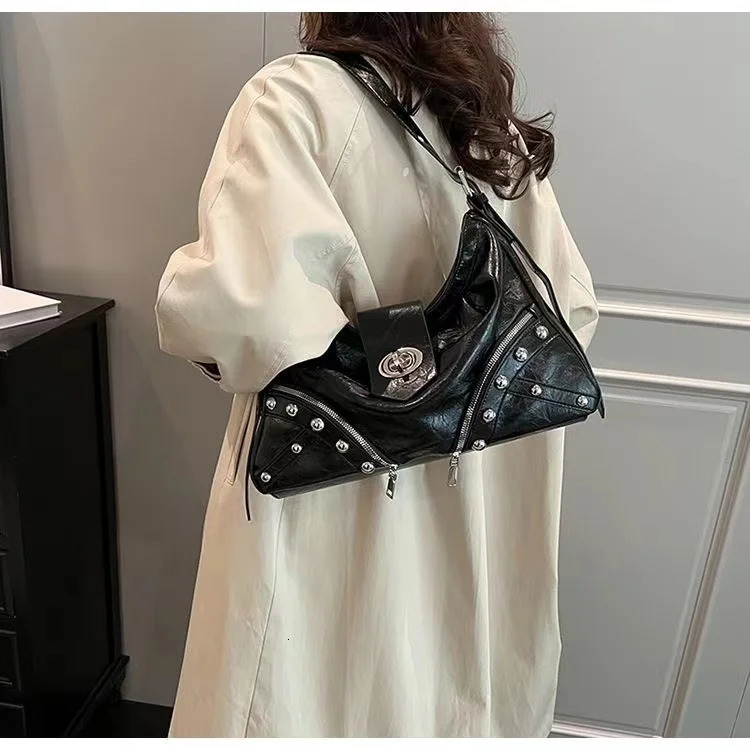 Y2K Vintage Gothic Cool Shoulder Underarm Tote Bag Ladies Sling Bags Leather Rock Girls Zip Purses Casual Bagutte Women Handbags 250526