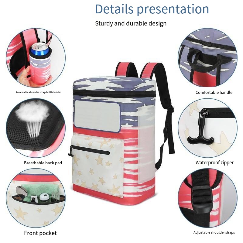Large Capacity Insulated Picnic Bag with Double Shoulder Straps - Waterproof PEVA Outdoor Backpack