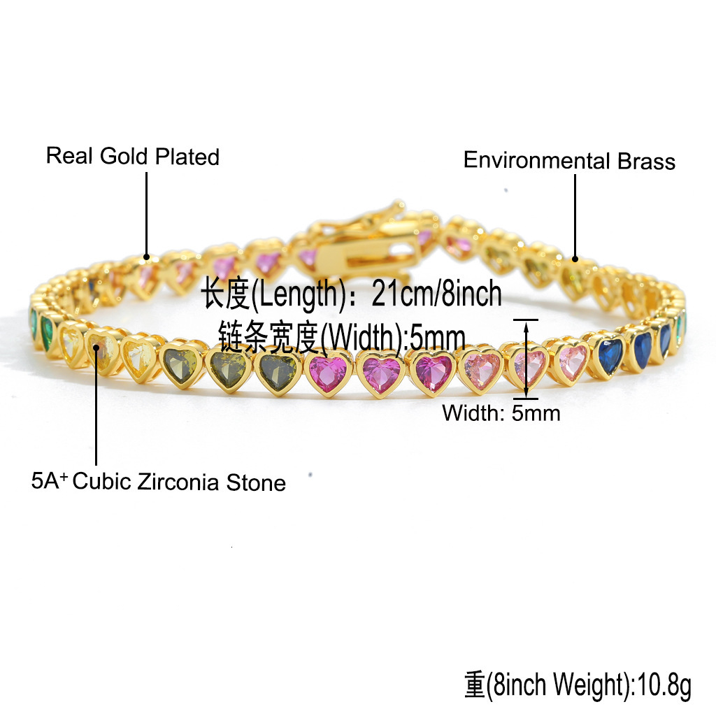 4mm 5mm New Colorful Love Sparkly Diamond Tennis Chain Bracelet Rainbow Cubic Zirconia Trendy Hip Hop Bracelets Heart Charm Wolf Tide Hand Jewelry Pul