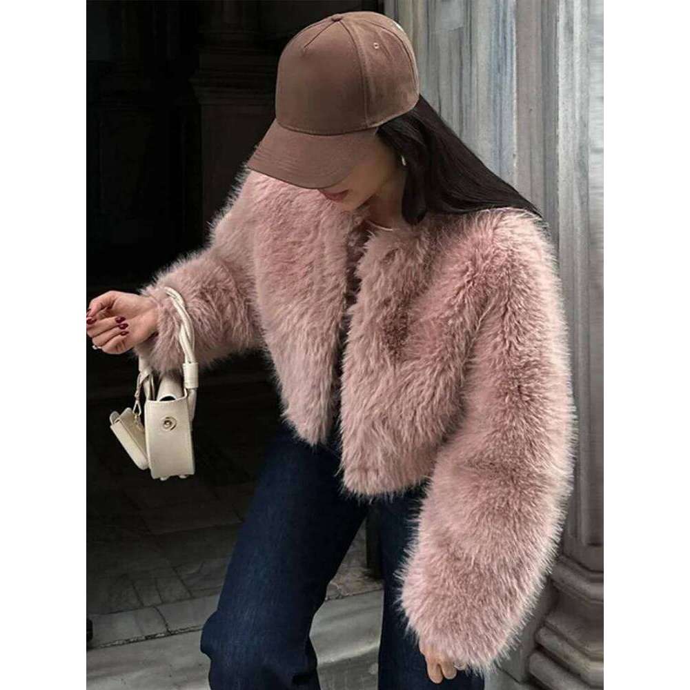 Faux Short Coats Women Casual Solid Long Sleeved Fluffy Fox Fur Jacket Female Autumn Winter Fashion High Street Outwear