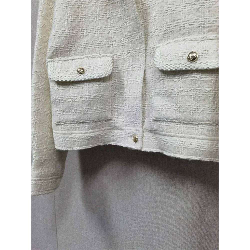 Women's Woven Tweed Coat Zipper Turn-down Collar Long Sleeve Pockets 2025 Spring Female Short Jacket