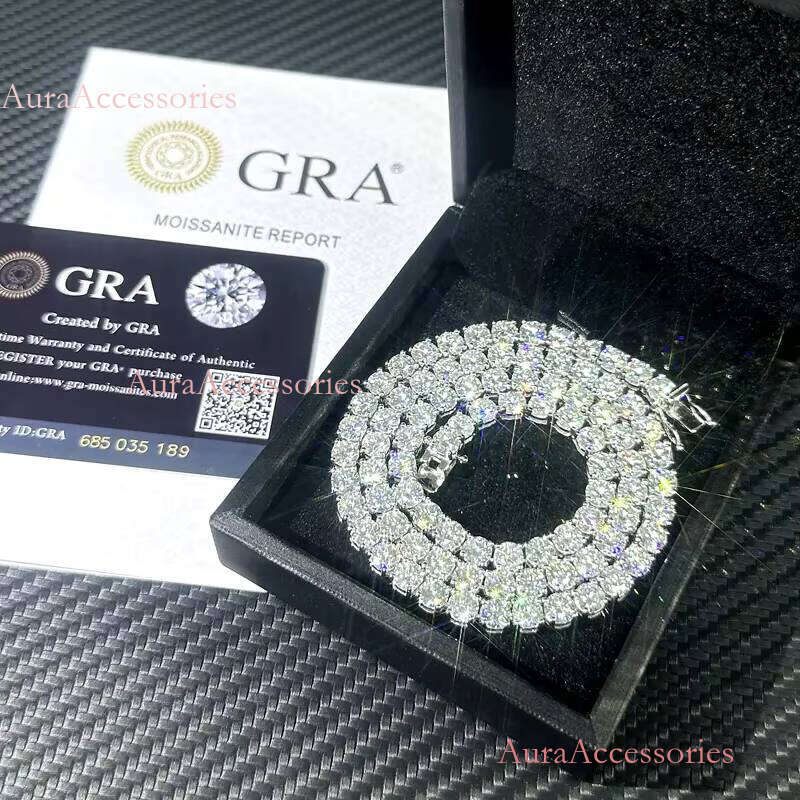 Ready to Ship VVS Moissanite Dia Tennis Chain Necklace and Bracelet Iced out Hip Hop Jewelry