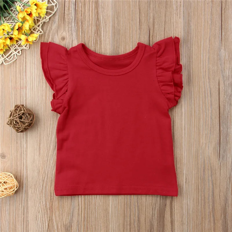 16Years Infant Girls TShirt Cotton Flying Sleeves For Summer Solid Black White Pink Red Tee Tops 250528