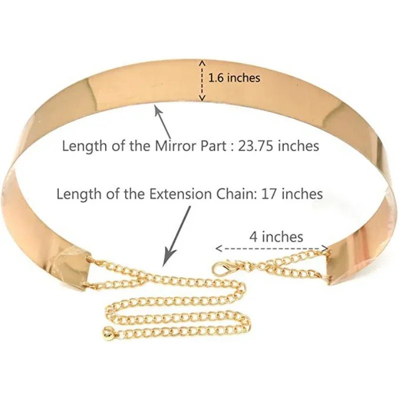 Fashion Adjustable Metal Belt Women Gold Silver Wide Bling Plate Waist Belt Mirror Waist Chain Waistband Cummerbunds 250527