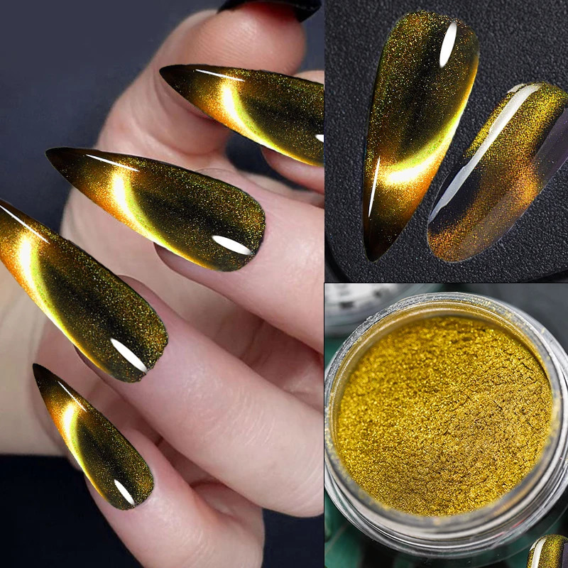 6Colors/set Chameleon Magnetic Cat Eye Nail Powder Net2-3g 9D Laser Magnet Chrome Powder DIY Magic Cats Eye Magnet Powder 250523