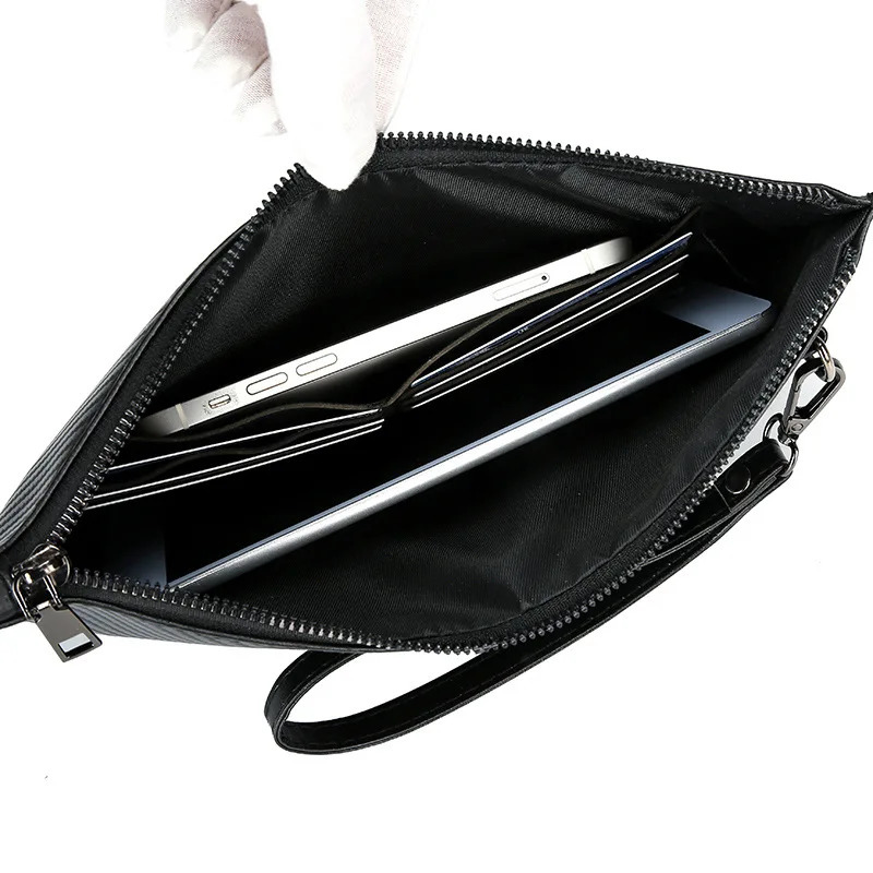 Mens Solid Leather Clutch Bag Business Wrist Strap Envelope Bag Stripe Clutch Evening Bag Male Clutches Handbag Fashion 250526