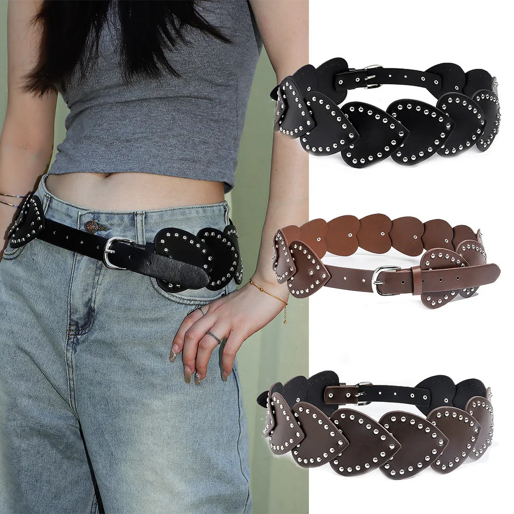 Ladies Fashion Trend Retro Belt Love Rivet Needle Buckle Belt Punk Versatile Waist Accessories Wearing Belt 250523