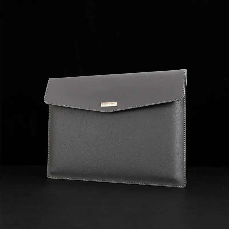 Leather File Folder Large Capacity Document Bag Business Briefcase Magnetic Button Waterproof Laptop Cases Office Organizer