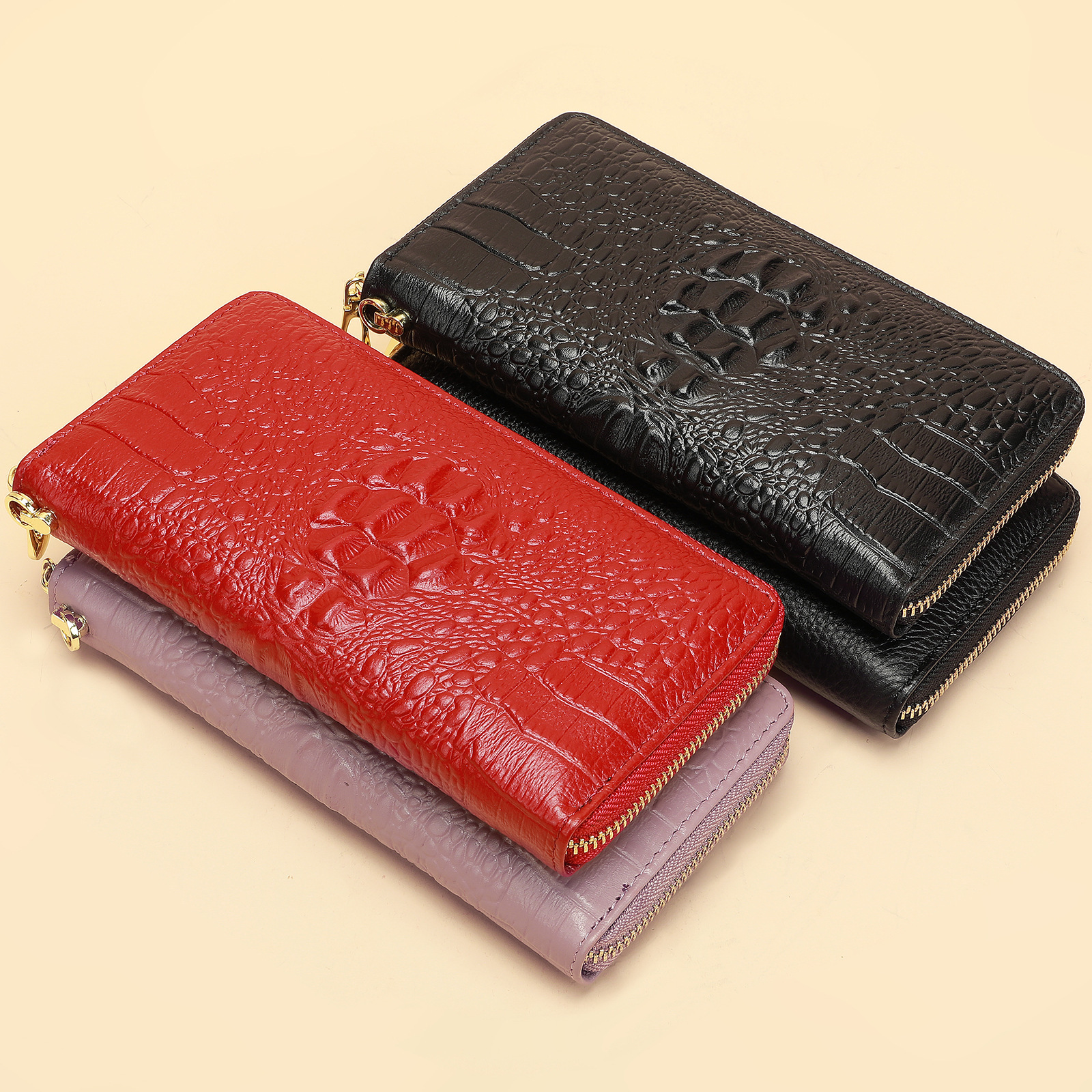 Free Shipping Designer Wallet Women's Leather Long Style Temperament Handbag Crocodile Pattern Head Layer Cowhide Phone Bag Zipper Card Bag Busin