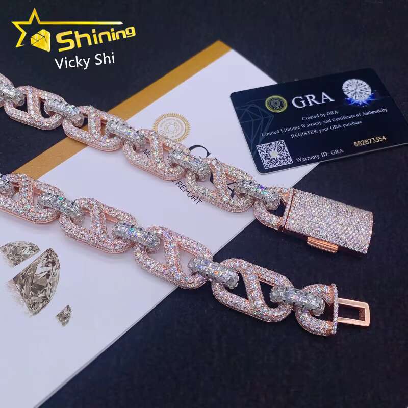 Rapper Luxury Hip Hop Jewelry 20MM Big Miami Cuban Necklace 925 Silver Two Tones Iced Out Moissanite Cuban Link Chain