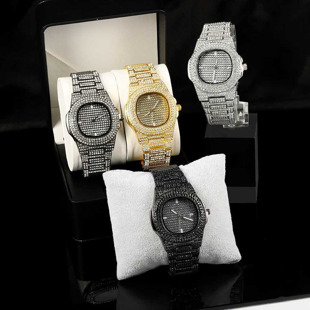 1pc Men Women Quartz Watch Iced Out Hip-hop Punk Full Diamonds Wrist Watch Bundled Size Adjuster Stylish Party Jewelry Gift Box XJ250527