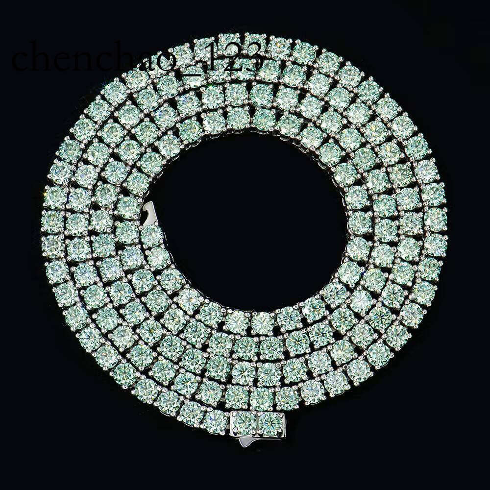 Dia Sier 2mm Blue Green Vvs Moissanite Cuban Hip Hop Chain Tennis Necklace Custom