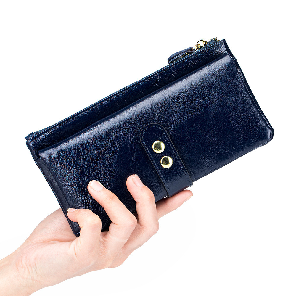 Free Shipping Designer Wallet Oil Wax Long Genuine Leather Multi-card Slot Card Holder Cowhide Multi-function Wallet Phone Bag Fashionable Handbag