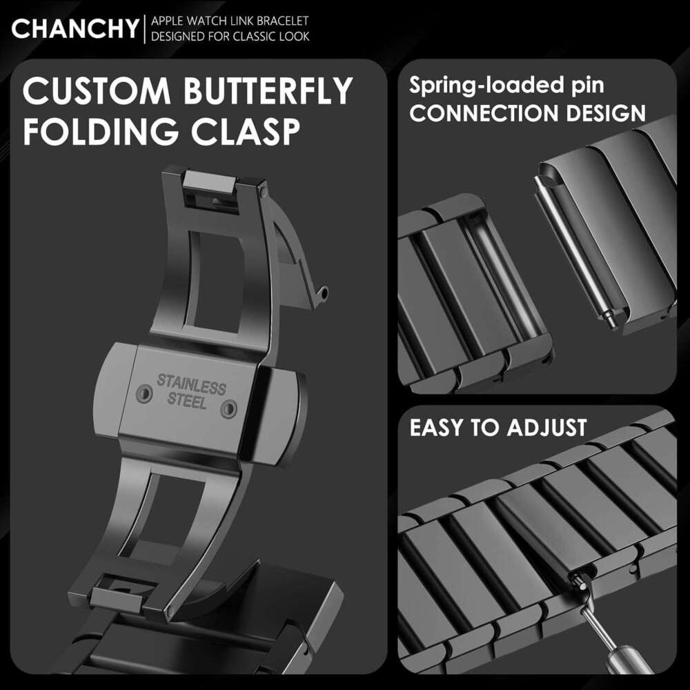 Stainless Steel Ultra/Ultra Link Bracelet 44mm 45mm, Metal Band Folding Clasp Compatible with Apple Watch Series 10 9 8 7 6 5 4 3 2 1 SE (Black, 49mm