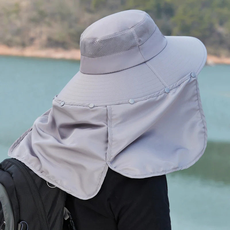 Xinbaoguan 100% Polyester Mens Summer Outdoor Big brim Neck Protection Sun Protection Hat Fishermans Hat 250523