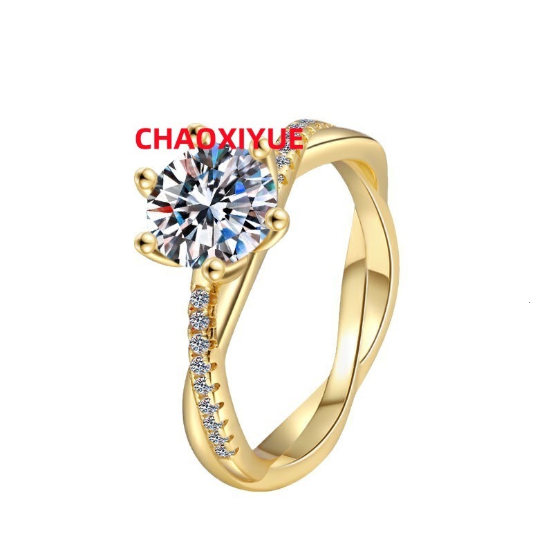 Fine Jewel 18K Gold Plated 1Ct Diamond Jewelry Romantic Ladies Womens Sterling Silver Ring VVS1 Moissanite Ring of Engagemnent